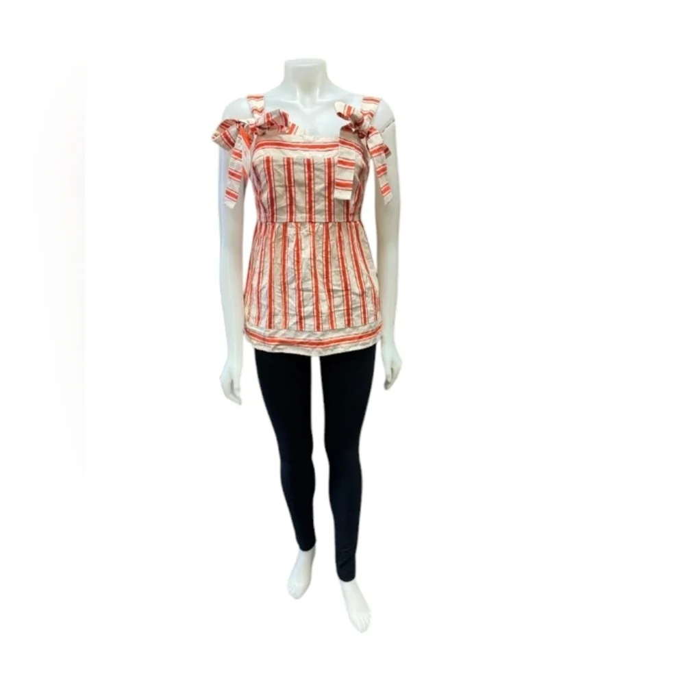 Cabi NWT Brunch Top Orange/Creme Size Small Linen Blend - Picture 2 of 12